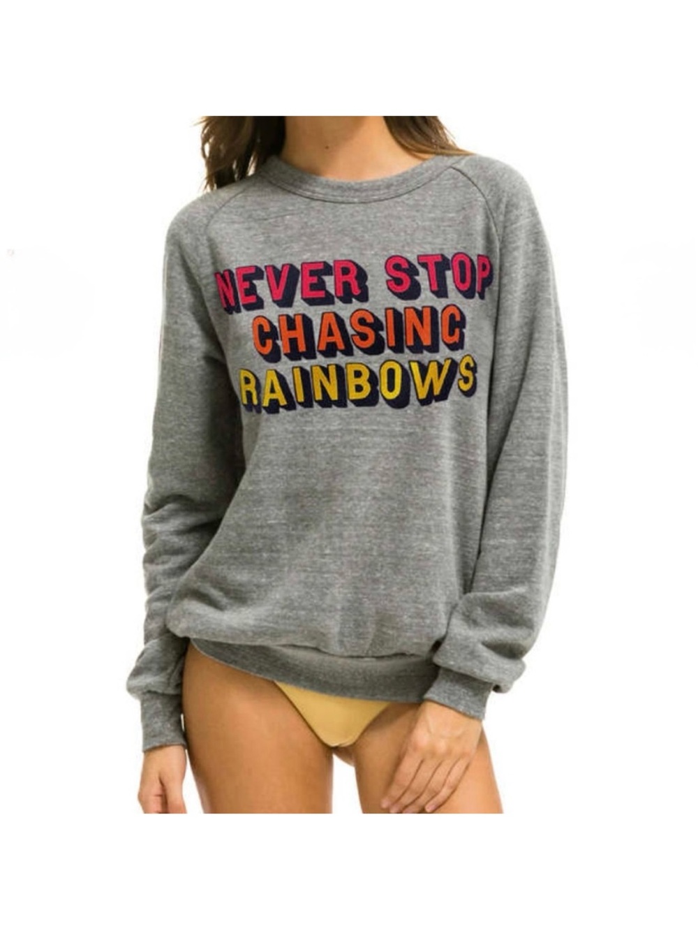 Aviator Nation Never Stop Chasing Rainbow Crew Sweatshirt Gray Unisex Grey